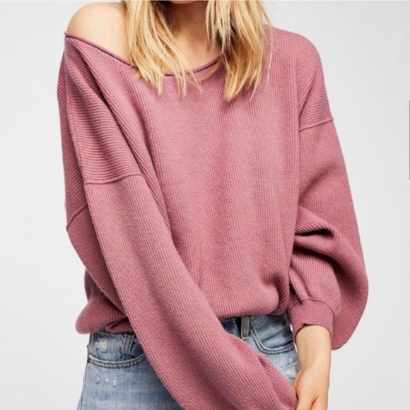 FREE PEOPLE MAUVE SHADOW OVERSIZED SWEATER LARGE - Picture 2 of 10
